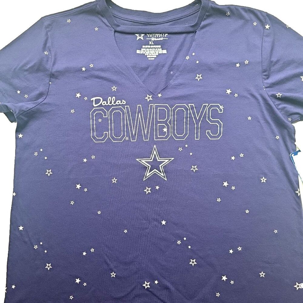 Dallas Cowboys T Shirt Kassie Chocker Navy and Silver NFL NWT Women's XL